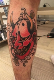 般若面具纹身 男生小腿上神秘的般若纹身图片