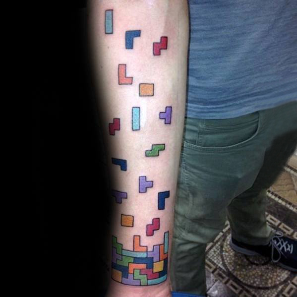 游戏 纹身  承载着童年记忆的俄罗斯方块纹身图案