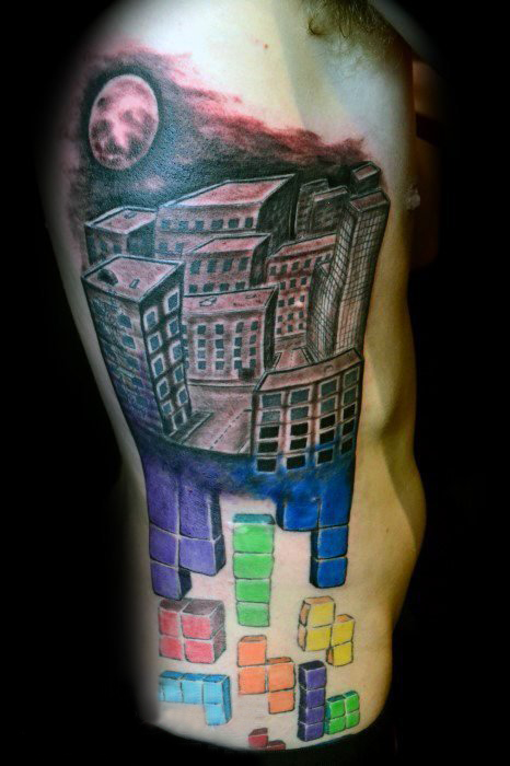 游戏 纹身  承载着童年记忆的俄罗斯方块纹身图案