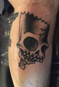 骷髅男孩纹身 男生小腿上黑色的骷髅纹身图片