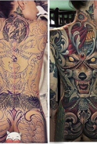 满背动物纹身  女生满背彩绘的动物纹身图片