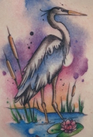 鹤纹身 女生后背上植物和仙鹤纹身图片