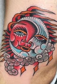 欧美小腿纹身 男生小腿上月亮和太阳纹身图片