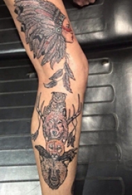 女孩人物纹身图案   女生腿上人物和动物纹身图片