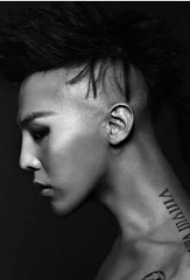 gd纹身图案  明星肩部黑色的罗马数字纹身图片