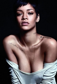 蕾哈娜的纹身  明星身上罗马数字和英文纹身图片