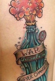 可口可乐纹身瓶 女生大腿上英文和汽水纹身图片