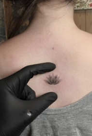 植物纹身 女生后背上黑色的莲花纹身图片