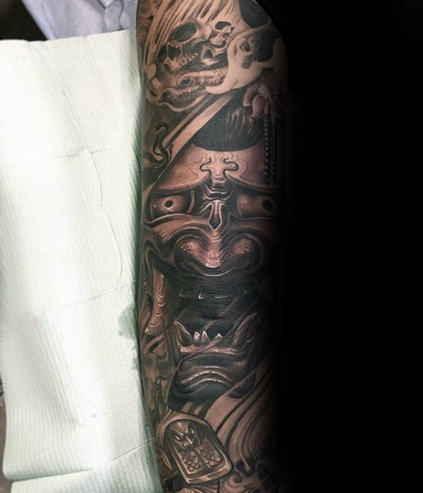 般若面具纹身  多款色调暗沉的般若面具纹身图案