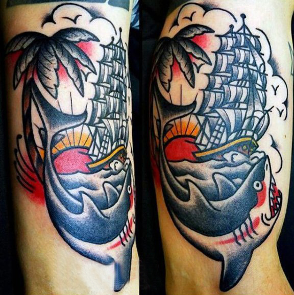 棕榈树纹身图案   绿意盎然的棕榈树纹身图案