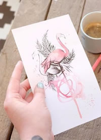 粉红火烈鸟纹身手稿