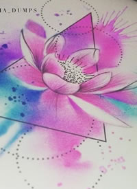 色彩几何三角形+莲花纹身手稿