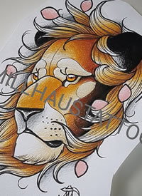 彩色狮子头花瓣纹身手稿