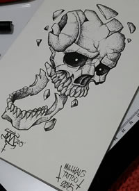 骷髅骨骼纹身手稿