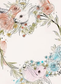 彩色兔子+花环纹身手稿