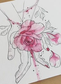 红色花朵+双手纹身手稿