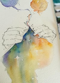 彩色线团织线纹身手稿