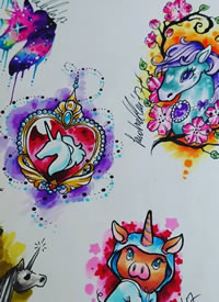 彩色独角兽纹身手稿