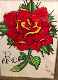 大红色玫瑰花纹身手稿