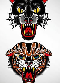 彩色豹子头+狮子头纹身手稿