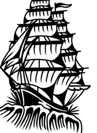 黑白帆船纹身手稿