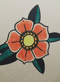 色彩小花+叶子纹身手稿