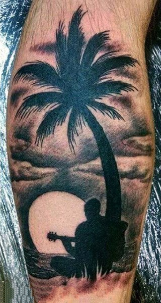 棕榈树纹身图案   屹立景色中的棕榈树纹身图案