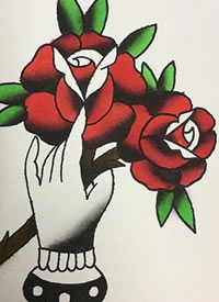 一只手拿花朵纹身手稿