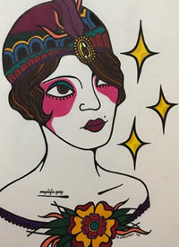 彩色欧美女郎人物肖像手稿