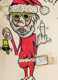 红色卡通圣诞老人纹身手稿