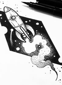 黑色点刺火箭纹身手稿