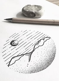 黑白点刺风景山脉星球纹身手稿