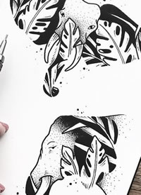 黑灰点刺大象纹身手稿图片