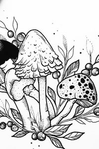 黑灰点刺蘑菇纹身手稿