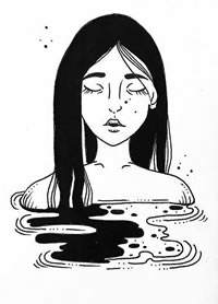 黑色长发女生肖像纹身手稿