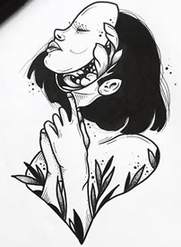 创意黑灰面具女郎纹身手稿