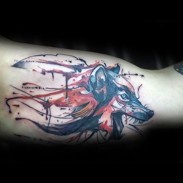 狼头纹身图片   多款水彩晕染的狼头纹身图案
