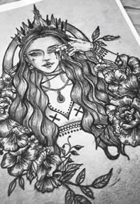 一组欧美暗黑女郎纹身手稿