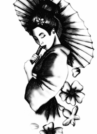 纹身艺妓手稿图   一组柔美迷人的纹艺妓纹身手稿