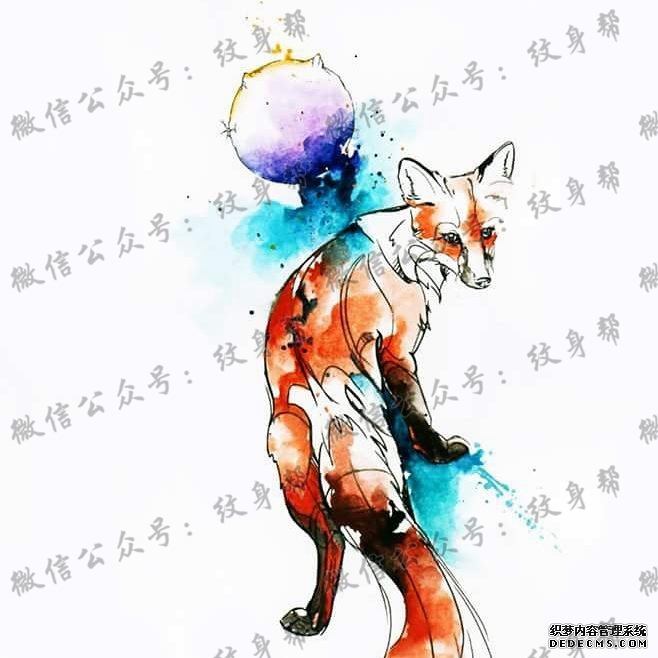一张彩色狐狸纹身手稿