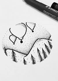 一张热气球+风景山脉点刺手稿缩略频道推荐图