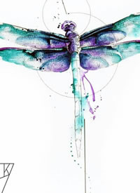 一张水彩蜻蜓纹身手稿图