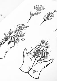 线条花卉手部纹身手稿