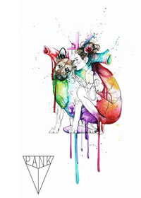 女孩色彩狗纹身手稿