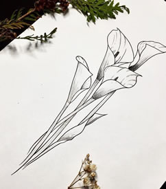 百合花花卉纹身手稿