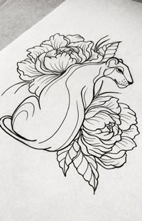 豹子花手稿纹身图案