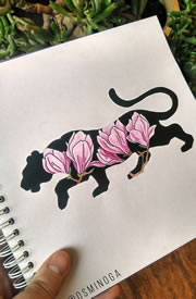 豹子玉兰花纹身手稿