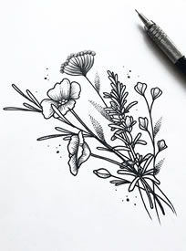 线条花卉纹身图案