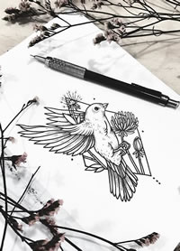 线条小鸟纹身手稿