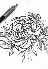 线条菊花纹身手稿